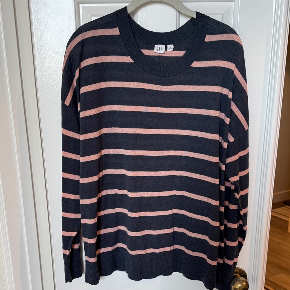 GAP Navy and Pink Striped Lightweight Sweater XL